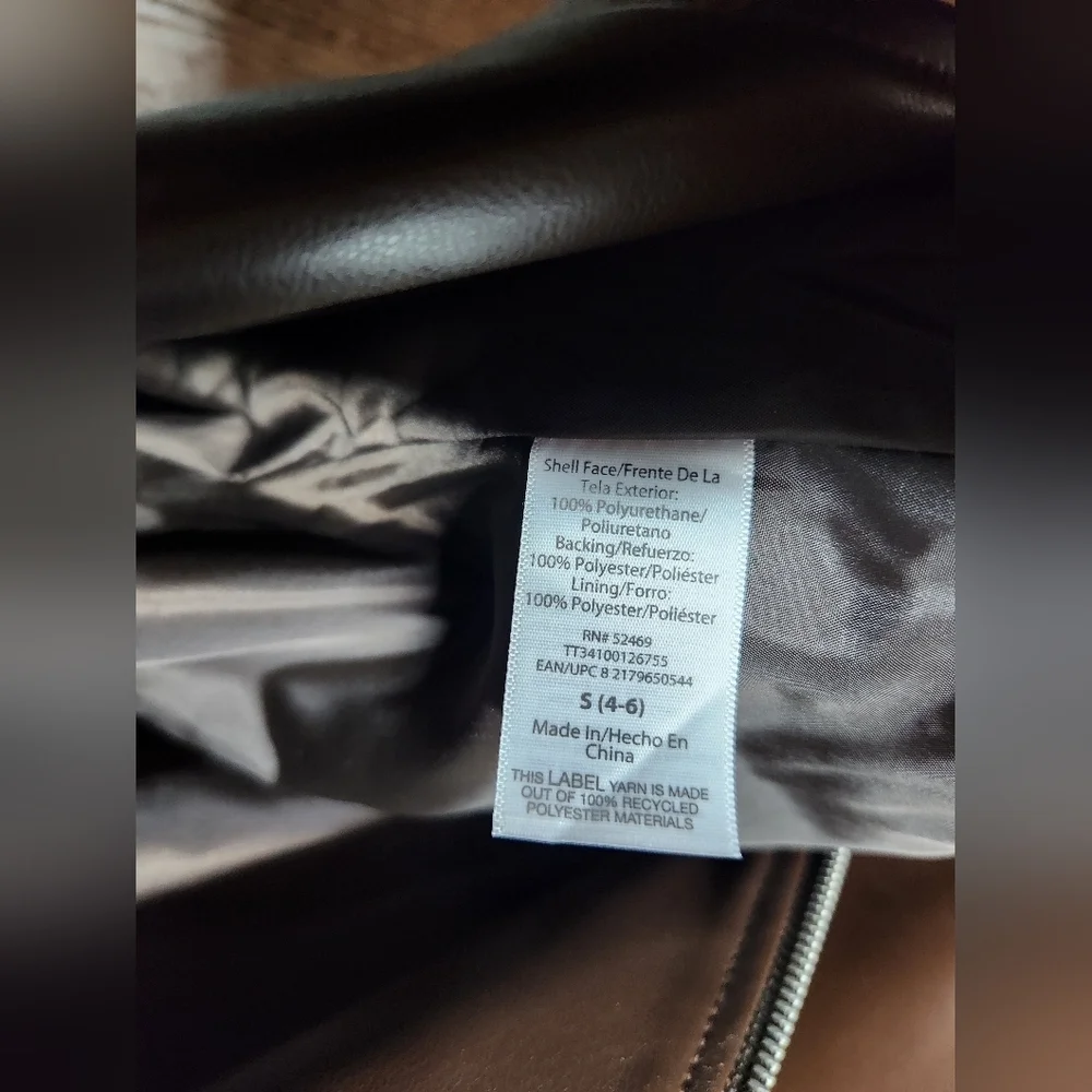 Time and Tru Dark Brown Bomber Jacket Faux Leather Coat NWT Small